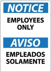 NMC - "Notice - Employees Only", 14" Long x 10" Wide, Pressure-Sensitive Vinyl Safety Sign - Rectangle, 0.004" Thick, Use for Security & Admittance - Benchmark Tooling
