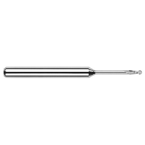‎0.03″ Dia. × 1/8″ Shank × 0.09″ DOC × 1-1/2″ OAL, Carbide Uncoated, Standard , 2 Flute, Ballnose End Mill - Exact Industrial Supply