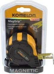 Komelon - 25' x 1" Yellow Blade Tape Measure - 1/16" Graduation, Inch Graduation Style, Yellow/Black Case - Benchmark Tooling