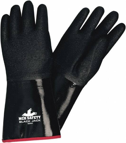 MCR Safety - Size L Work Gloves - Gauntlet Cuff, Black Polymer, White Shell, White Logo, Red Hem, White Fabric, Paired - Benchmark Tooling