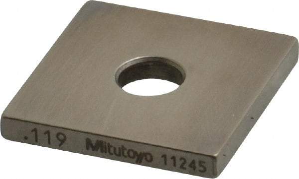 Mitutoyo - 0.119" Square Steel Gage Block - Accuracy Grade 0, Includes Certificate of Inspection - Benchmark Tooling