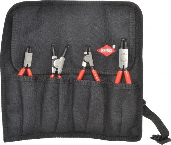 Knipex - 4 Piece, 5/16 to 2-1/2" Bore, 1/8 to 2-1/2" Shaft, Internal/External Retaining Ring Pliers Set - 0.035 to 0.07" Tip Diam Range - Benchmark Tooling