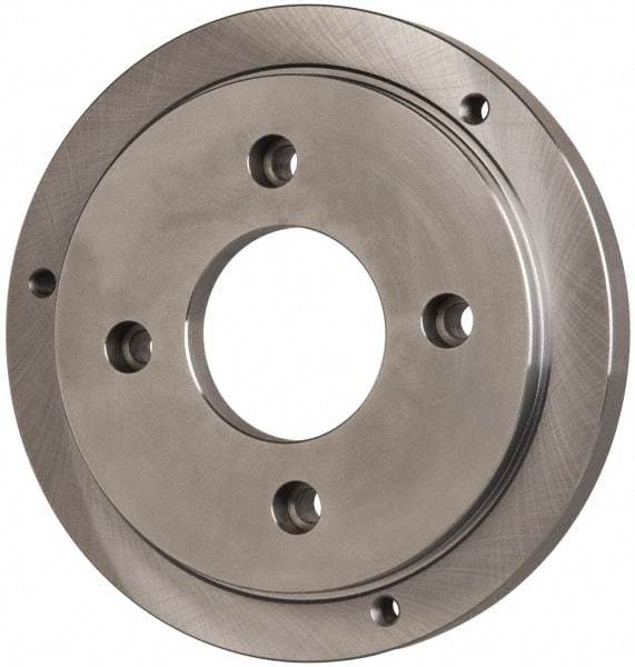 Buck Chuck Company - Adapter Back Plate for 12" Diam Self Centering Lathe Chucks - A1/A2-6 Mount, 2" Through Hole Diam, 10.221mm ID, 12.6" OD, 0.989" Flange Height, Steel - Benchmark Tooling