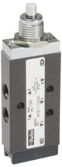 Parker - 0.20 CV Rate, 1/8" NPT Inlet Direct Air 2 Mechanical Spool Valve - 4 Way, 2 Position, 150 Max psi, Plunger Spring Return - Benchmark Tooling