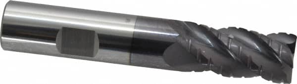 ProMax - 5/8" Diam, 1-1/4" LOC, 4 Flute Solid Carbide Roughing & Finishing Corner Radius End Mill - AlTiN Finish, 3-1/2" OAL, 5/8" Shank Diam, Weldon Shank, 40° Helix, Centercutting, Regular Length - Benchmark Tooling