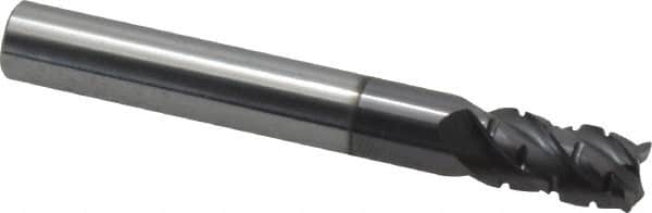 ProMax - 5/16" Diam, 1/2" LOC, 4 Flute Solid Carbide Roughing & Finishing Corner Radius End Mill - AlTiN Finish, 2-1/2" OAL, 5/16" Shank Diam, Straight Shank, 40° Helix, Centercutting, Stub Length - Benchmark Tooling