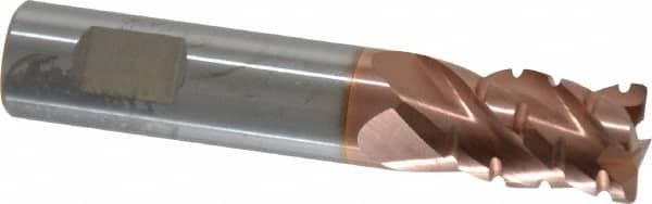 ProMax - 3/8" Diam, 5/8" LOC, 4 Flute Solid Carbide Roughing & Finishing Corner Radius End Mill - TiCN Finish, 2" OAL, 3/8" Shank Diam, Weldon Shank, 40° Helix, Centercutting, Stub Length - Benchmark Tooling
