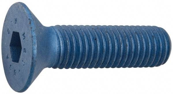 Metric Blue - M12x1.75 Metric Coarse Hex Socket Drive, 90° Flat Screw - Grade 12.9 Alloy Steel, Metric Blue Finish, Fully Threaded, 30mm OAL - Benchmark Tooling