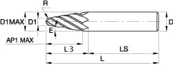 Kennametal - 6° Taper Angle per Side, 0.394" Small End Diam, 52.3mm LOC, Solid Carbide 4 Flute Tapered Ball End Mill - TiAlN/TiN/TiAlN Finish, 125mm OAL, 20mm Shank Diam, Spiral Flute, 30° Helix - Benchmark Tooling