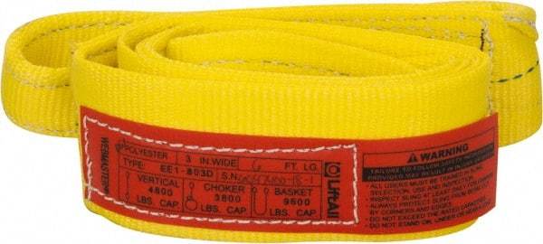 Lift-All - 6' Long x 3" Wide, 4,800 Lb Vertical Capacity, 1 Ply, Polyester Web Sling - 3,800 Lb Choker Capacity, Yellow - Benchmark Tooling