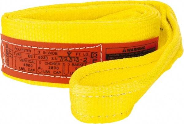 Lift-All - 8' Long x 3" Wide, 4,800 Lb Vertical Capacity, 1 Ply, Polyester Web Sling - 3,800 Lb Choker Capacity, Yellow - Benchmark Tooling