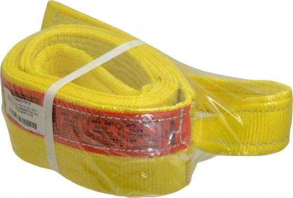 Lift-All - 10' Long x 4" Wide, 6,400 Lb Vertical Capacity, 1 Ply, Polyester Web Sling - 5,000 Lb Choker Capacity, Yellow - Benchmark Tooling