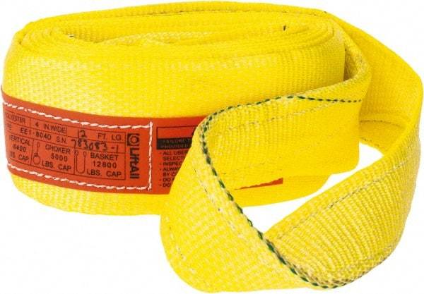 Lift-All - 12' Long x 4" Wide, 6,400 Lb Vertical Capacity, 1 Ply, Polyester Web Sling - 5,000 Lb Choker Capacity, Yellow - Benchmark Tooling