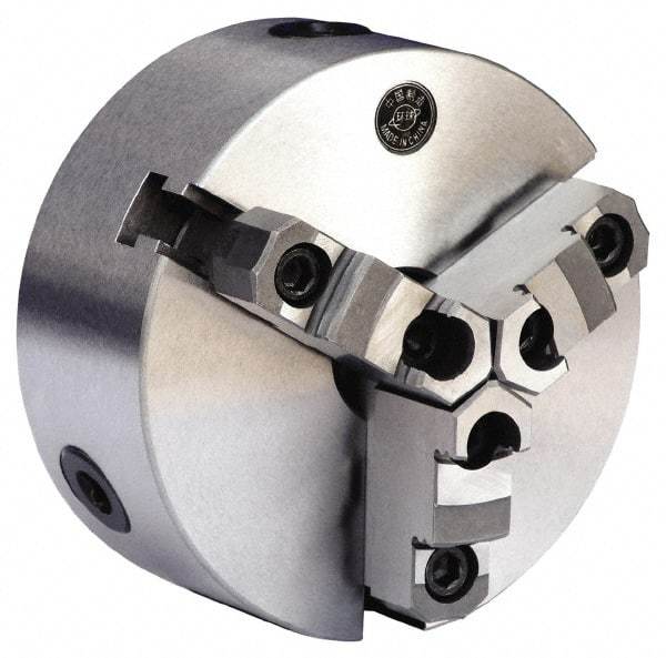 Gibraltar - 3 Jaws, 6" Diam, Self Centering Manual Lathe Chuck - D1-4 Mount Spindle, Reversible, 1.5748" Through Hole Diam, 0.0012" Axial Runout, 0.0012" Radial Runout, Forged Steel - Benchmark Tooling