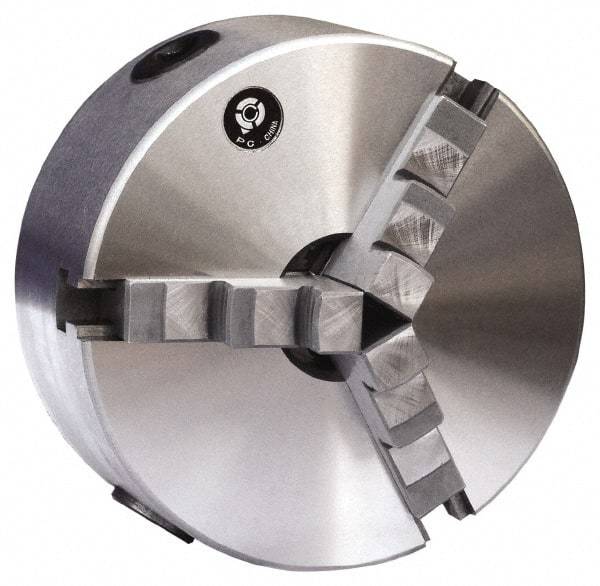 Gibraltar - 3 Jaws, 10" Diam, Self Centering Manual Lathe Chuck - Plain Back Mount Spindle, 1,600 Max RPM, 3.1496" Through Hole Diam, 0.0016" Axial Runout, 0.0016" Radial Runout, Cast Iron - Benchmark Tooling