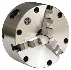 Gibraltar - 3 Jaws, 5" Diam, Self Centering Manual Lathe Chuck - Front Mount, Reversible, 3,000 Max RPM, 1.1811" Through Hole Diam, Cast Iron - Benchmark Tooling