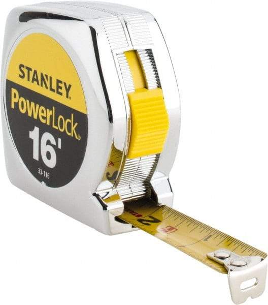 Stanley - 16' x 3/4" Yellow Blade Tape Measure - 1/32 & 1/16" Graduation, Inch Graduation Style, Silver Case - Benchmark Tooling