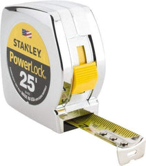 Stanley - 25' x 1" Yellow Blade Tape Measure - 1/16" Graduation, Inch Graduation Style, Silver Case - Benchmark Tooling