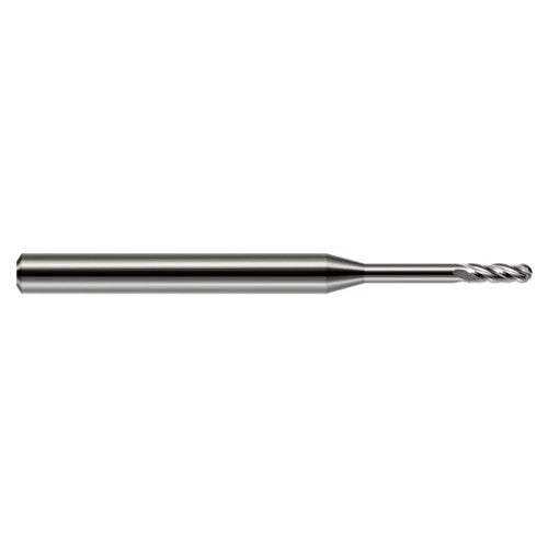 ‎0.01″ Dia. × 1/8″ Shank × 0.03″ DOC × 1-1/2″ OAL, Carbide Uncoated, Standard , 4 Flute, Ballnose End Mill