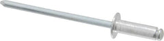 RivetKing - Dome Head Aluminum Open End Blind Rivet - Steel Mandrel, 0.188" to 1/4" Grip, 1/4" Head Diam, 0.129" to 0.133" Hole Diam, 0.4" Length Under Head, 1/8" Body Diam - Benchmark Tooling