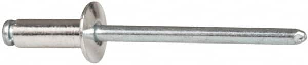 RivetKing - Size 54 Dome Head Aluminum Open End Blind Rivet - Steel Mandrel, 0.188" to 1/4" Grip, 0.312" Head Diam, 0.16" to 0.164" Hole Diam, 0.425" Length Under Head, 5/32" Body Diam - Benchmark Tooling