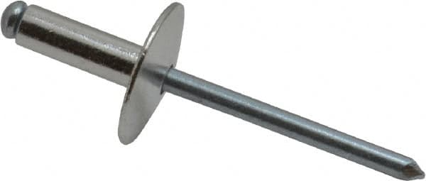 RivetKing - Size 66 Large Flange Dome Head Aluminum Open End Blind Rivet - Steel Mandrel, 0.251" to 3/8" Grip, 5/8" Head Diam, 0.192" to 0.196" Hole Diam, 0.575" Length Under Head, 3/16" Body Diam - Benchmark Tooling