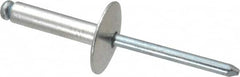 RivetKing - Size 610 Large Flange Dome Head Aluminum Open End Blind Rivet - Steel Mandrel, 0.501" to 5/8" Grip, 5/8" Head Diam, 0.192" to 0.196" Hole Diam, 0.825" Length Under Head, 3/16" Body Diam - Benchmark Tooling