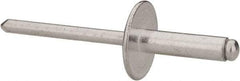 RivetKing - Size 68 Large Flange Dome Head Aluminum Open End Blind Rivet - Aluminum Mandrel, 0.376" to 1/2" Grip, 5/8" Head Diam, 0.192" to 0.196" Hole Diam, 0.7" Length Under Head, 3/16" Body Diam - Benchmark Tooling