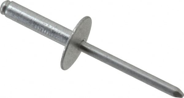 RivetKing - Size 610 Large Flange Dome Head Aluminum Open End Blind Rivet - Aluminum Mandrel, 0.501" to 5/8" Grip, 5/8" Head Diam, 0.192" to 0.196" Hole Diam, 0.825" Length Under Head, 3/16" Body Diam - Benchmark Tooling