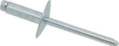 RivetKing - Size 66 Large Flange Dome Head Steel Open End Blind Rivet - Steel Mandrel, 0.251" to 3/8" Grip, 5/8" Head Diam, 0.192" to 0.196" Hole Diam, 0.575" Length Under Head, 3/16" Body Diam - Benchmark Tooling