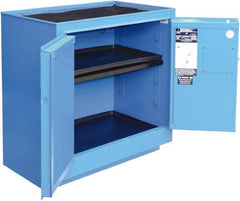 Securall Cabinets - 2 Door, 1 Shelf, Blue Steel Standard Safety Cabinet for Corrosive Chemicals - 36" High x 35" Wide x 22" Deep, Manual Closing Door, 3 Point Key Lock, 24 Gal Capacity - Benchmark Tooling