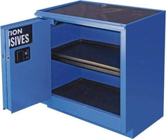 Securall Cabinets - 2 Door, 1 Shelf, Blue Steel Standard Safety Cabinet for Corrosive Chemicals - 36" High x 35" Wide x 22" Deep, Sliding Door, 3 Point Key Lock, 24 Gal Capacity - Benchmark Tooling