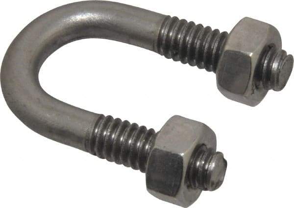 Made in USA - 1/4-20 UNC, 1-1/4" Long, Round U Bolt Clamp with No Mount Plate for 1/4" Pipe - 3/4" Thread Length, 9/16" Wide, Grade 304 Stainless Steel - Benchmark Tooling
