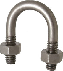 Made in USA - 1/4-20 UNC, 1-1/4" Long, Round U Bolt Clamp with No Mount Plate for 3/8" Pipe - 5/8" Thread Length, 3/4" Wide, Grade 304 Stainless Steel - Benchmark Tooling
