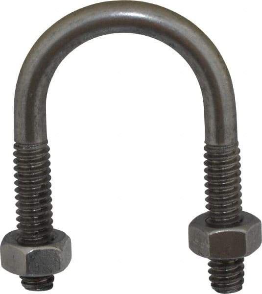 Made in USA - 1/4-20 UNC, 1-3/4" Long, Round U Bolt Clamp with No Mount Plate for 1/2" Pipe - 1" Thread Length, 1" Wide, Grade 304 Stainless Steel - Benchmark Tooling