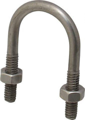 Made in USA - 1/4-20 UNC, 2" Long, Round U Bolt Clamp with No Mount Plate for 3/4" Pipe - 1" Thread Length, 1-1/8" Wide, Grade 304 Stainless Steel - Benchmark Tooling