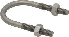 Made in USA - 1/4-20 UNC, 2-1/4" Long, Round U Bolt Clamp with No Mount Plate for 3/4" Pipe - 1-1/4" Thread Length, 1-1/4" Wide, Grade 304 Stainless Steel - Benchmark Tooling