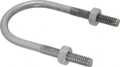 Made in USA - 1/4-20 UNC, 2-3/4" Long, Round U Bolt Clamp with No Mount Plate for 1" Pipe - 1-3/8" Thread Length, 1-1/2" Wide, Grade 304 Stainless Steel - Benchmark Tooling