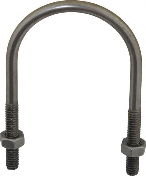 Made in USA - 1/4-20 UNC, 3-1/4" Long, Round U Bolt Clamp with No Mount Plate for 1-1/2" Pipe - 1-3/8" Thread Length, 2" Wide, Grade 304 Stainless Steel - Benchmark Tooling
