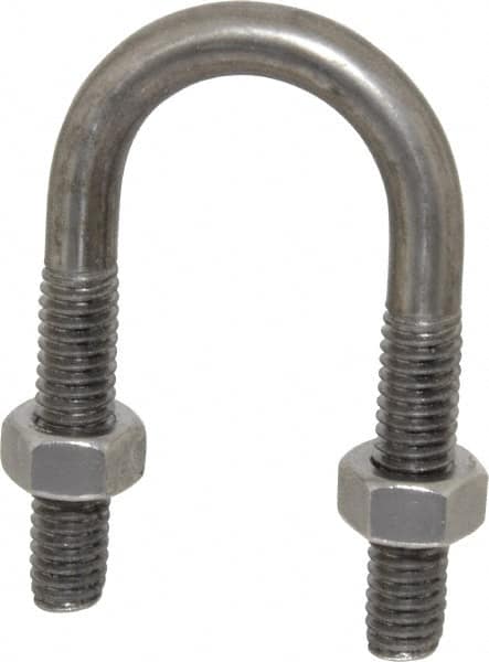 Made in USA - 5/16-18 UNC, 2-3/16" Long, Round U Bolt Clamp with No Mount Plate for 1/2" Pipe - 1-3/8" Thread Length, 1" Wide, Grade 304 Stainless Steel - Benchmark Tooling