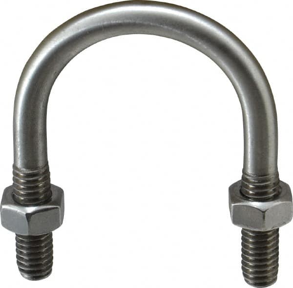 Made in USA - 5/16-18 UNC, 2-3/16" Long, Round U Bolt Clamp with No Mount Plate for 1" Pipe - 1" Thread Length, 1-1/2" Wide, Grade 304 Stainless Steel - Benchmark Tooling