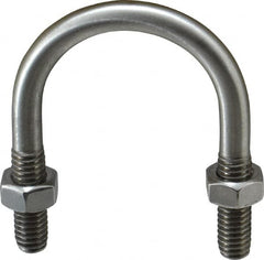 Made in USA - 5/16-18 UNC, 2-3/16" Long, Round U Bolt Clamp with No Mount Plate for 1" Pipe - 1" Thread Length, 1-1/2" Wide, Grade 304 Stainless Steel - Benchmark Tooling