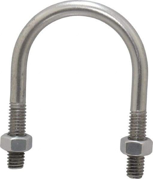 Made in USA - 5/16-18 UNC, 2-11/16" Long, Round U Bolt Clamp with No Mount Plate for 1-1/4" Pipe - 1-1/8" Thread Length, 1-3/4" Wide, Grade 304 Stainless Steel - Benchmark Tooling