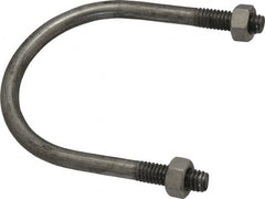 Made in USA - 5/16-18 UNC, 3-3/16" Long, Round U Bolt Clamp with No Mount Plate for 2" Pipe - 1" Thread Length, 2-1/2" Wide, Grade 304 Stainless Steel - Benchmark Tooling