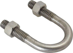 Made in USA - 3/8-16 UNC, 2-1/4" Long, Round U Bolt Clamp with No Mount Plate for 3/4" Pipe - 1-1/4" Thread Length, 1-1/4" Wide, Grade 304 Stainless Steel - Benchmark Tooling
