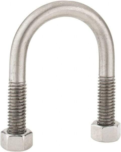 Made in USA - 3/8-16 UNC, 2-1/2" Long, Round U Bolt Clamp with No Mount Plate for 1" Pipe - 1-1/4" Thread Length, 1-1/2" Wide, Grade 304 Stainless Steel - Benchmark Tooling