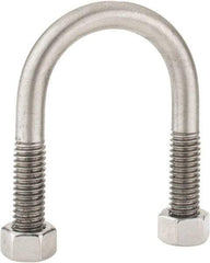 Made in USA - 3/8-16 UNC, 2-1/2" Long, Round U Bolt Clamp with No Mount Plate for 1" Pipe - 1-1/4" Thread Length, 1-1/2" Wide, Grade 304 Stainless Steel - Benchmark Tooling