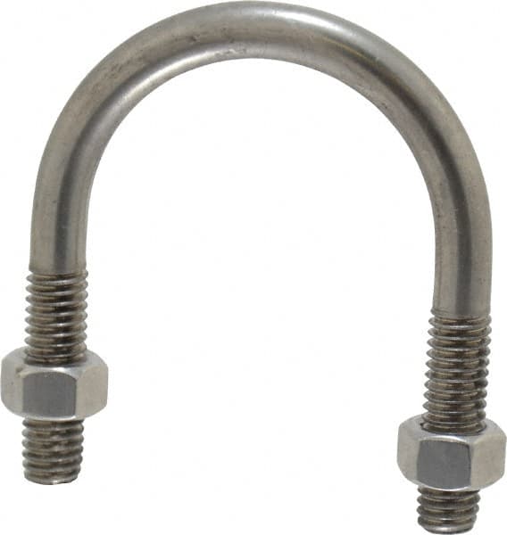 Made in USA - 3/8-16 UNC, 2-5/8" Long, Round U Bolt Clamp with No Mount Plate for 1-1/2" Pipe - 1-1/4" Thread Length, 2" Wide, Grade 304 Stainless Steel - Benchmark Tooling