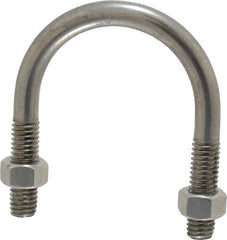 Made in USA - 3/8-16 UNC, 2-5/8" Long, Round U Bolt Clamp with No Mount Plate for 1-1/2" Pipe - 1-1/4" Thread Length, 2" Wide, Grade 304 Stainless Steel - Benchmark Tooling