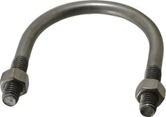 Made in USA - 3/8-16 UNC, 3-1/8" Long, Round U Bolt Clamp with No Mount Plate for 2" Pipe - 1-1/4" Thread Length, 2-1/2" Wide, Grade 304 Stainless Steel - Benchmark Tooling